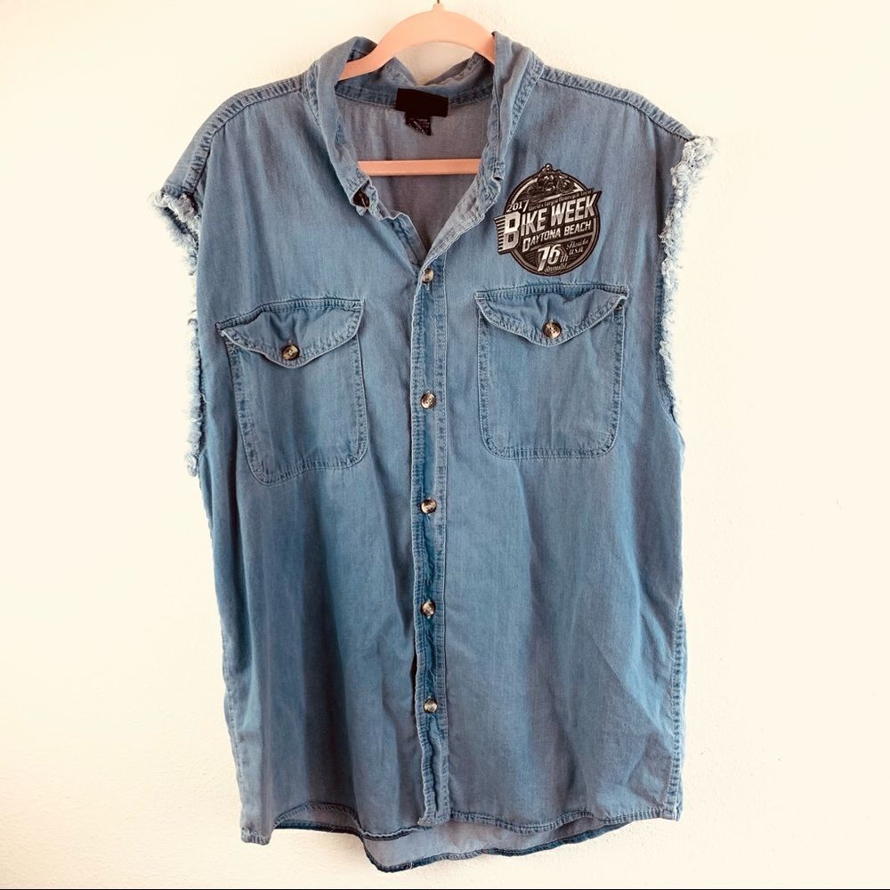 Hot Leathers Sleeveless‎ 2017 Daytona Bike Week Denim Shirt